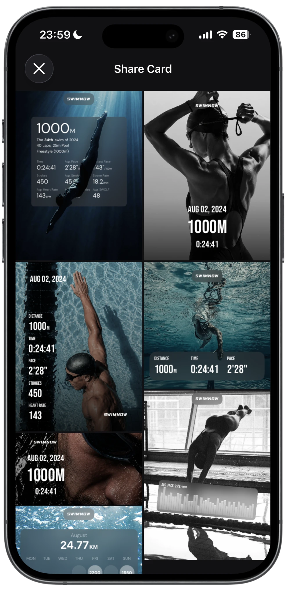 SwimNow-Karten zum Teilen von Schwimmtrainings der Apple Watch